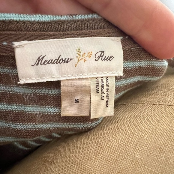 Anthropologie Meadow Rue taupe and teal striped top size small - Picture 5 of 6